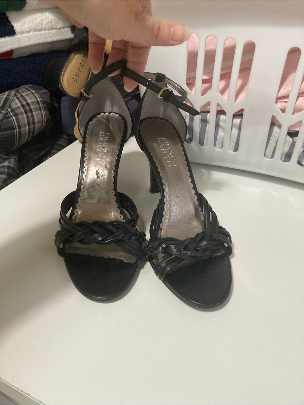 Franco Sarto Black Braided-Strap Stiletto Sandals